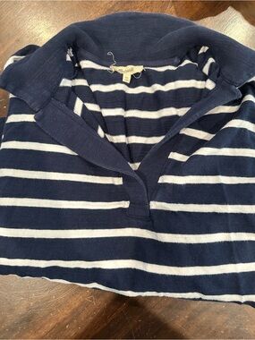 Madewell Navy and White Striped Polo Knit Top